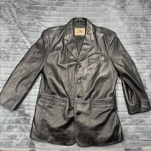 South Wind Mens Black Genuine Leather 4 Button Blazer Jacket Size M RN 92650